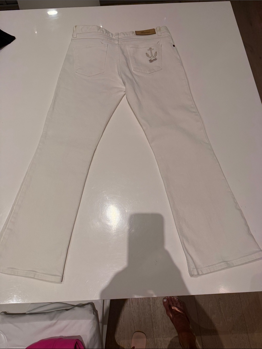 Gucci Cream Flare Jeans with Embroidered Anchor Back